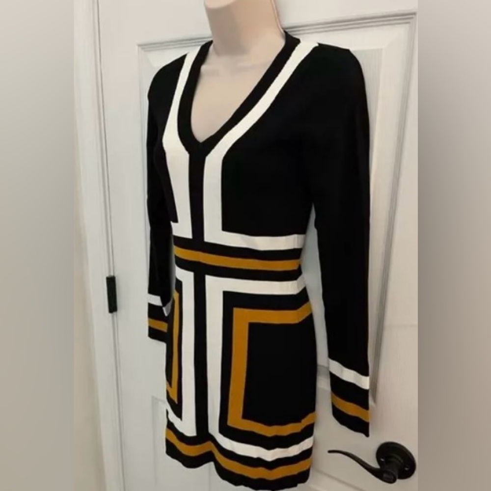 INC INTERNATIONAL CONCEPTS Black White Mustard Bodycon Dress XL